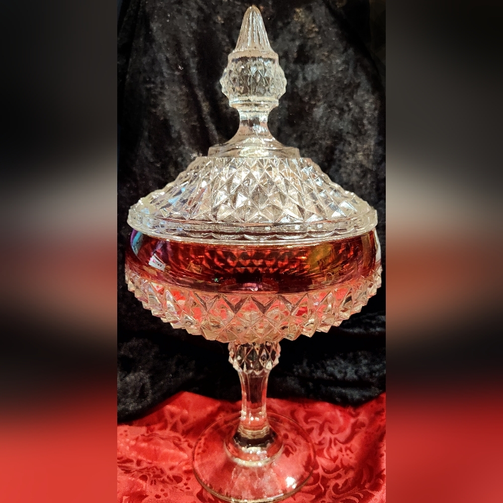 Vintage Collectible Indiana Glass Ruby Pedestal Candy Dish